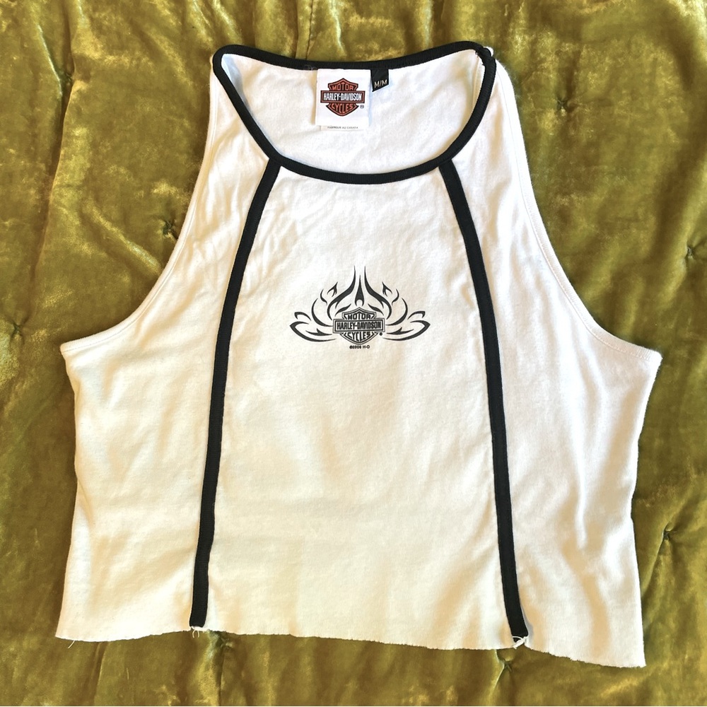✨item has SOLD✨Harley Davidson black/white Tank Top raw hem Size Medium